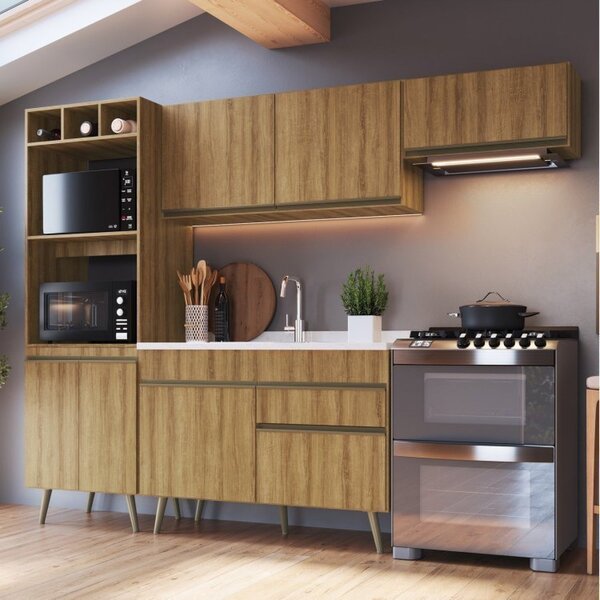 Cozinha Completa 4 Peças 7 Portas 1 Gaveta 2 Nichos Para Forn