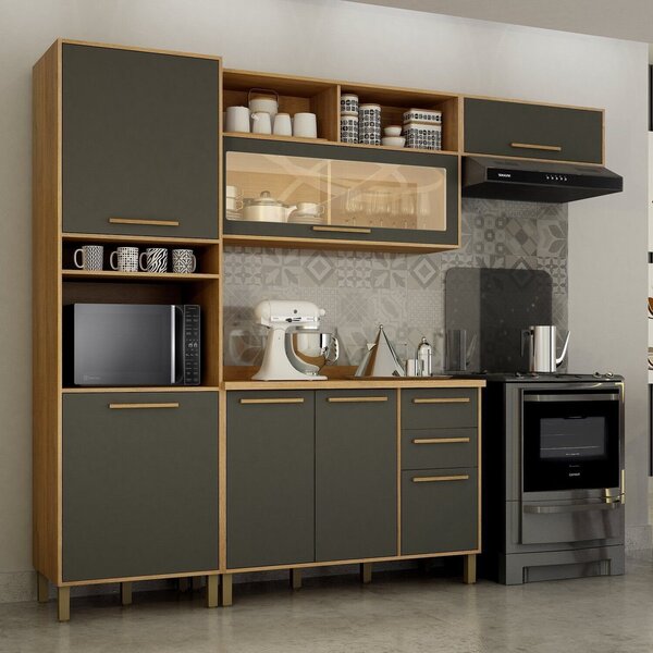 Cozinha Completa 4 Peças 7 Portas 2 Gavetas Salvador Marrom/c