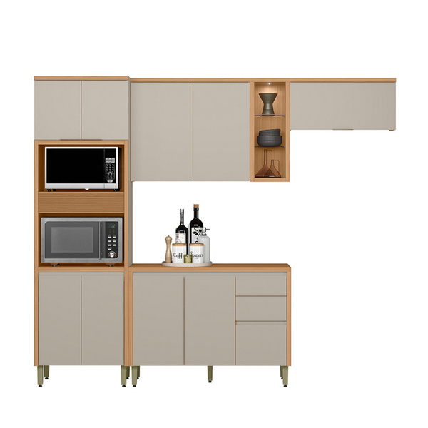 Cozinha Completa 4 Peças Arya 100% Mdf Jequitibá/gris Fosco -