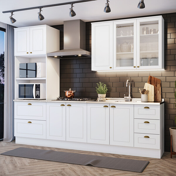 Cozinha Completa 4 Peças Com Aéreo 3 Portas Com Vidro Amy Cas