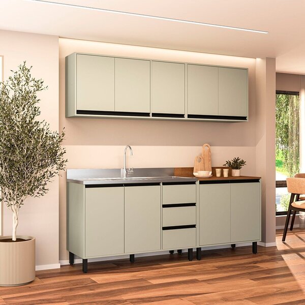 Cozinha Completa 4 Peças Com Tampo Koya Preto/verde Oliva
