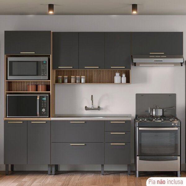 Cozinha Completa 4 Peças Torre Quente E Balcão Mel/grafite