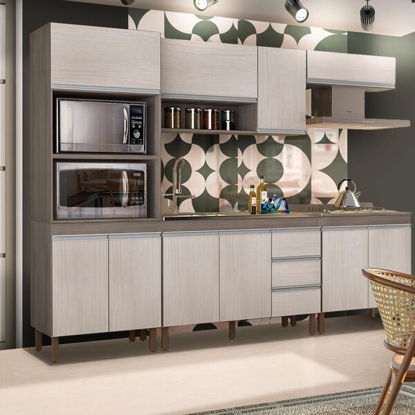 Cozinha Completa 5 Módulos 10 Portas 3 Gavetas Malbec Avelã G