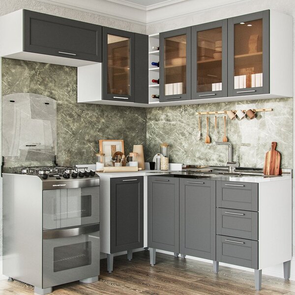 Cozinha Completa 5 Módulos 8 Portas 3 Gavetas Fettuccine  Bra