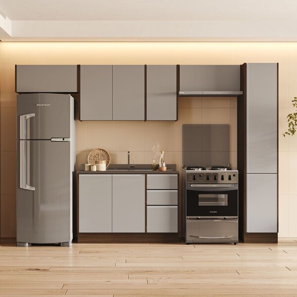 Cozinha Completa 5 Módulos 9 Portas 3 Gavetas Sem Tampo Campa