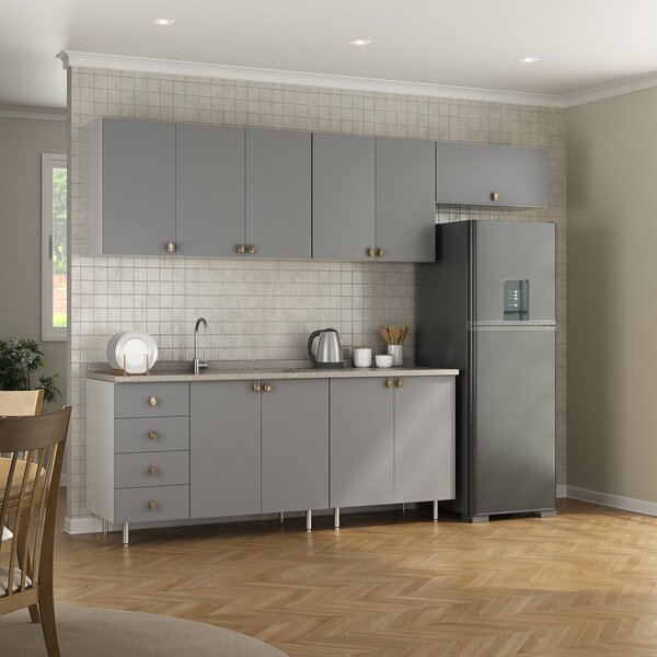 Cozinha Completa 5 Peças 100% Mdf Bp 2 Balcões 3 Aereos Maran