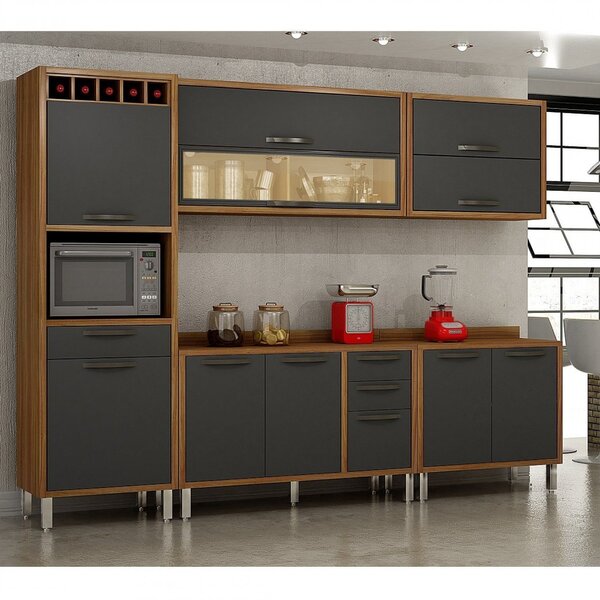 Cozinha Completa 5 Peças 10 Portas Letícia  Carvalho/grafite