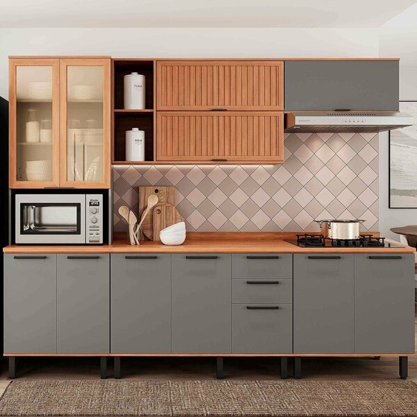 Cozinha Completa 5 Peças 217cm X 270cm Castanha Cinza / Freijó