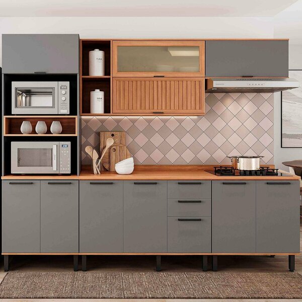 Cozinha Completa 5 Peças 217cm X 270cm Castanha Cinza/freijó