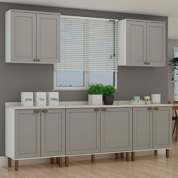 Cozinha Completa 5 Peças 3 Balcões 2 Armários Aéreos Iluminat