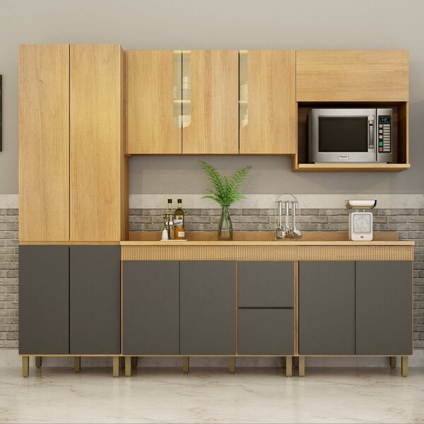 Cozinha Completa 5 Peças Dakota Aéreo Com Vidro Cinamomo/graf