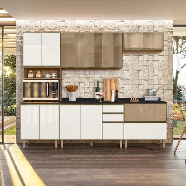 Cozinha Completa 6 Módulos 100% Mdf Vidro Reflecta Carvalho O