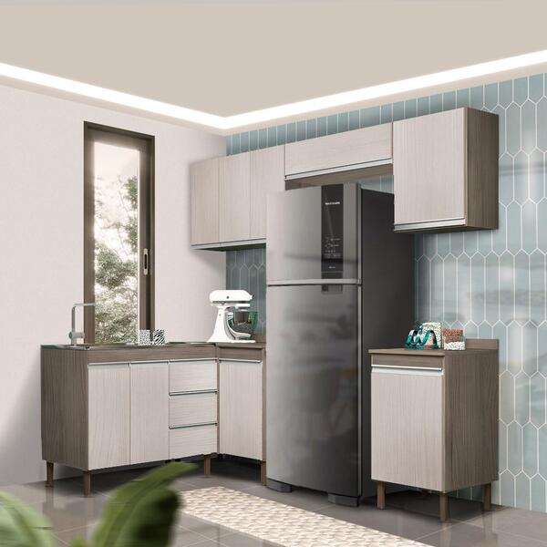 Cozinha Completa 6 Módulos 9 Portas 3 Gavetas Malbec Avelã Ga