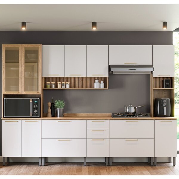 Cozinha Completa 6 Peças Com Armário E Balcão Mel/branco
