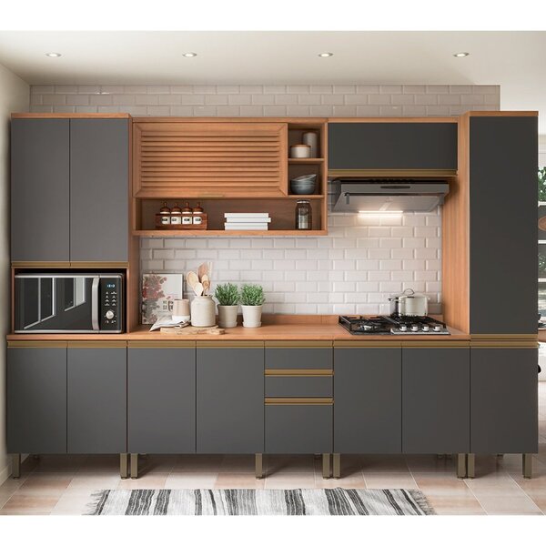 Cozinha Completa 6 Peças Com Armário Macadâmia Freijó/grafite