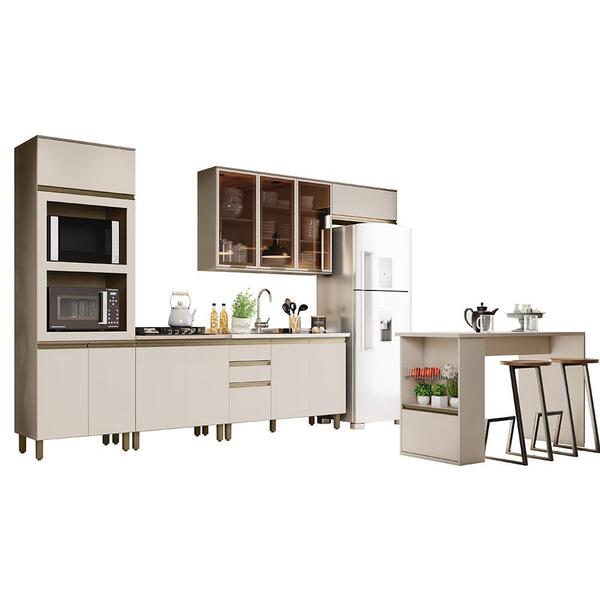 Cozinha Completa 6 Peças Connect Com Aéreo Vidro E Ilha Gourm