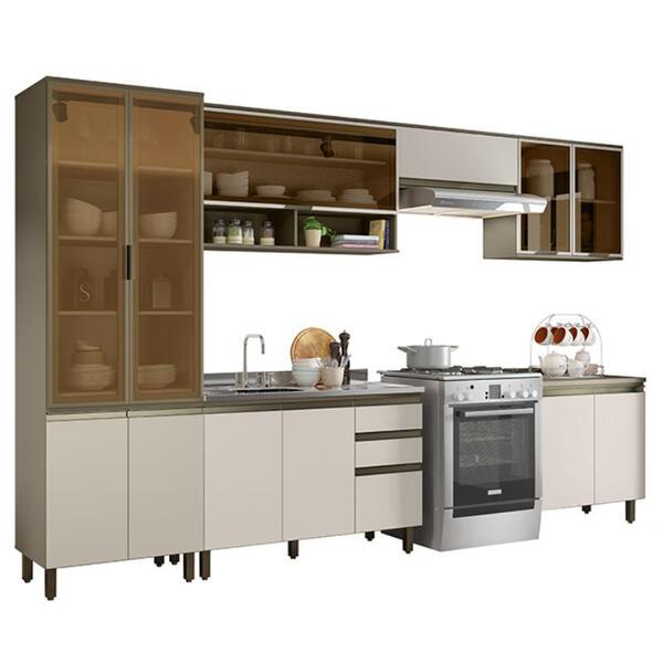 Cozinha Completa 6 Peças Évelin Com Cristaleira E Aéreo Vidro