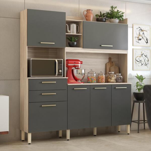 Cozinha Completa 6 Portas Savana Avena Grafito