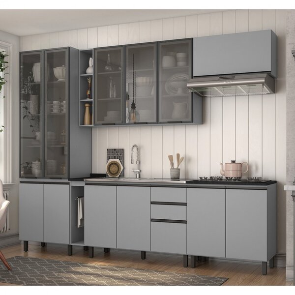 Cozinha Completa 7 Peças 12 Portas 3 Gavetas Com Cristaleira