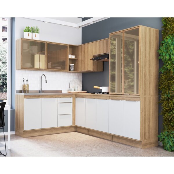 Cozinha Completa 7 Peças Aéreo E Paneleiro Com Portas Em Vidr