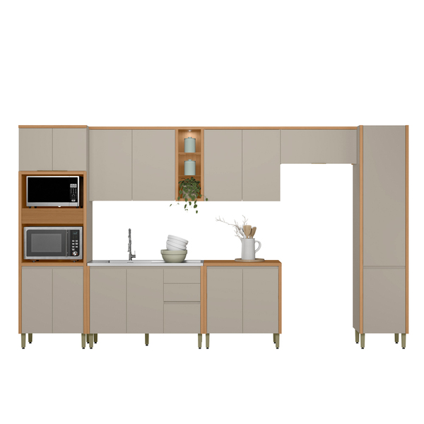 Cozinha Completa 7 Peças Arya 100% Mdf Jequitibá/gris Fosco -