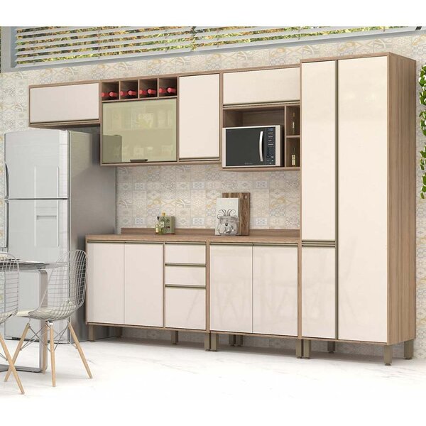 Cozinha Completa 7 Peças Com Vidro Reflecta, Nicho Microondas