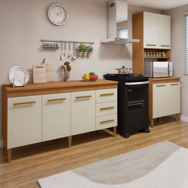 Cozinha Completa 7 Portas 3 Gavetas Guarujá Nature/off White