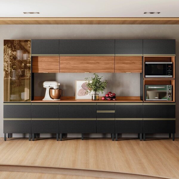 Cozinha Completa 8 Peças 100% Mdf Proença Nogueira/carbono Pr