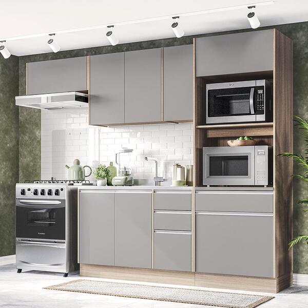 Cozinha Completa 8 Portas 4 Gavetas Amortecimento Pistão E Ni