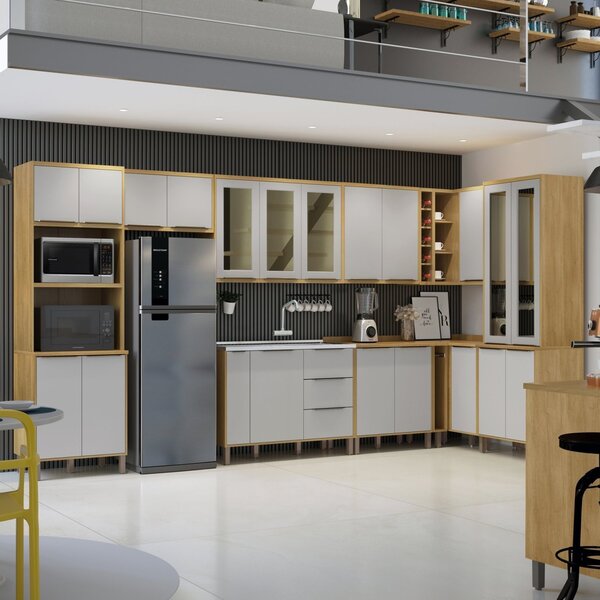 Cozinha Completa 9 Peças Detalhe Vidro Itália  Cinamomo/off W