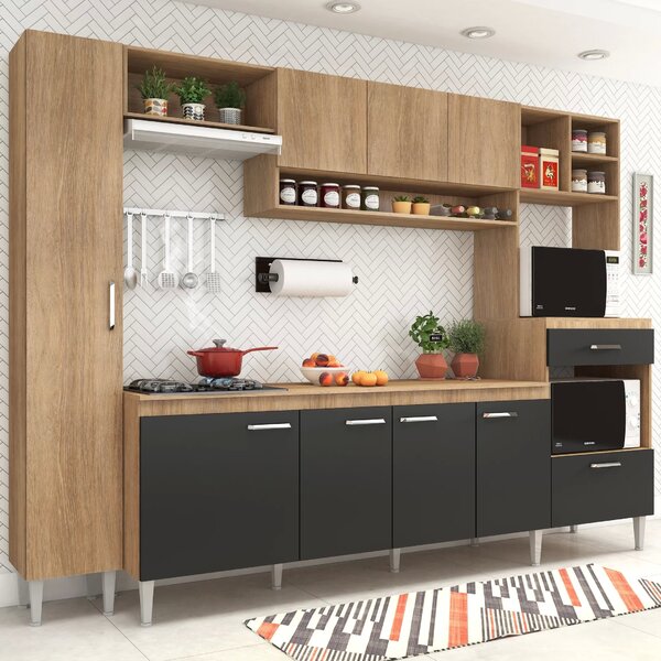 Cozinha Completa 9 Portas 1 Gaveta Inova  Carvalho/grafite