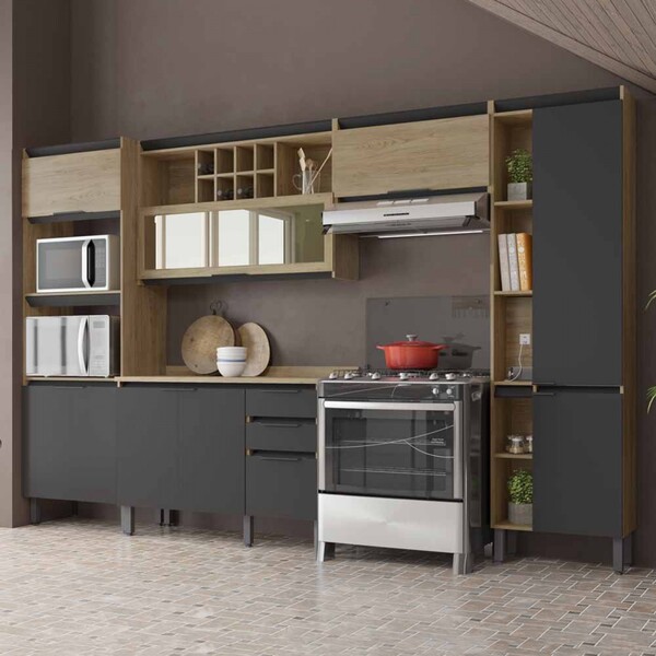 Cozinha Completa 9 Portas 3 Gavetas Aveiro/grafite 904434 - T