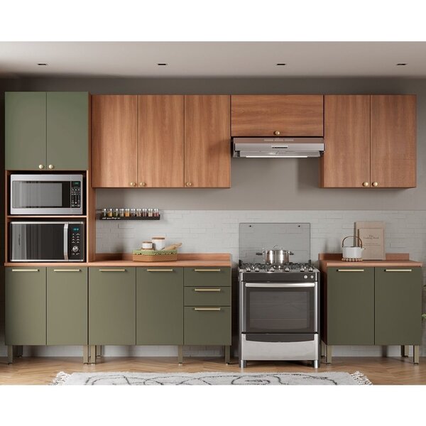 Cozinha Completa  Sálvia 6 Peças Com Armário E Balcão Freijó/