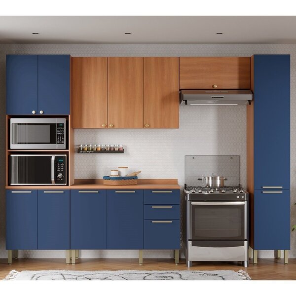 Cozinha Completa  Sálvia Com Armário E Torre Quente Freijó/az