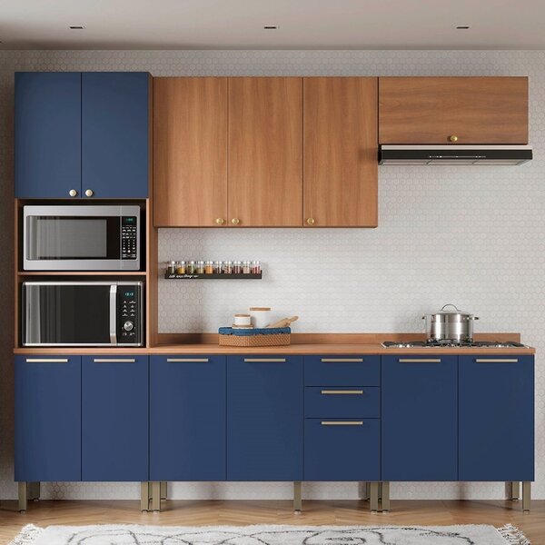 Cozinha Completa  Sálvia Com Torre Quente E Balcão Freijó/azul