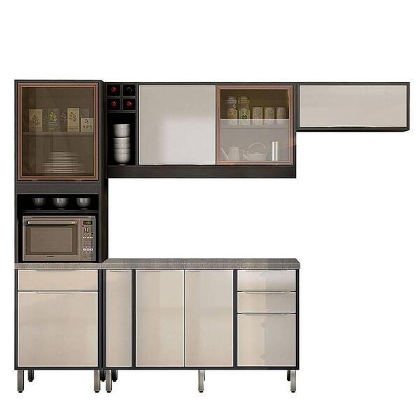 Cozinha Completa Agata 8 Portas Grafite Off White