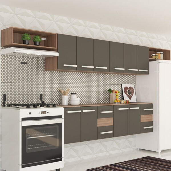 Cozinha Completa Alice 10 Portas 4 Gavetas Castanho/preto - P