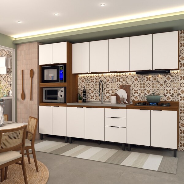Cozinha Completa Alice 14 Portas 2 Gavetas Marrom/branco - Pa