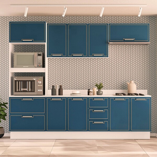 Cozinha Completa Amara 10 Portas 4 Gavetas Azul/branco - Poli
