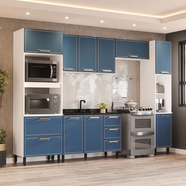 Cozinha Completa Amara 10 Portas 4 Gavetas Branco/azul - Poli