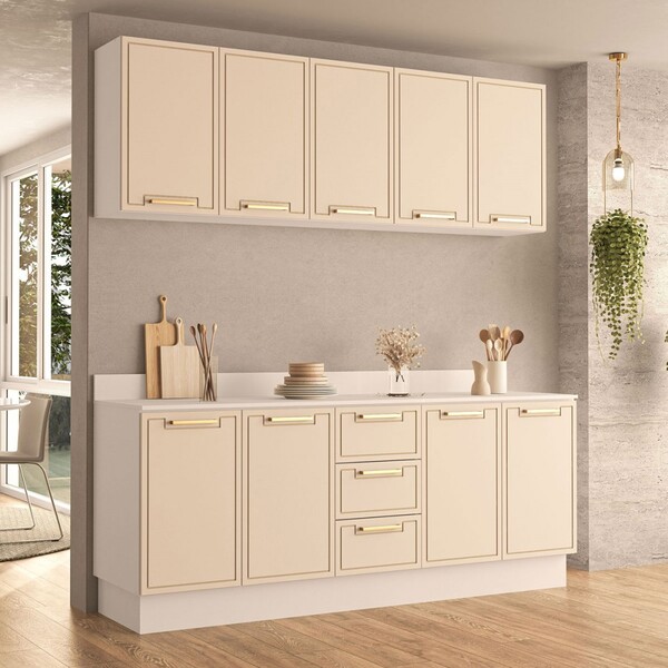 Cozinha Completa Amara 9 Portas 3 Gavetas Branco/creme - Poli