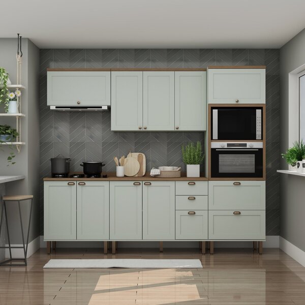Cozinha Completa Americana 5 Peças Com Portas 4 Gavetas Verde