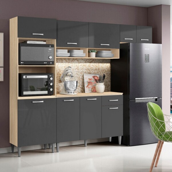 Cozinha Completa Atenas 9 Portas 1 Gaveta Avena/grafite - Pnr