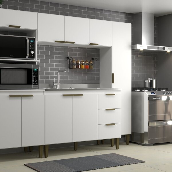 Cozinha Completa Bia 4 Pecas 9 Portas 3 Gavetas Branco