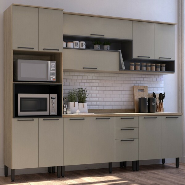 Cozinha Completa Caiena 12 Portas 3 Gavetas Mel/fumê 906426 -