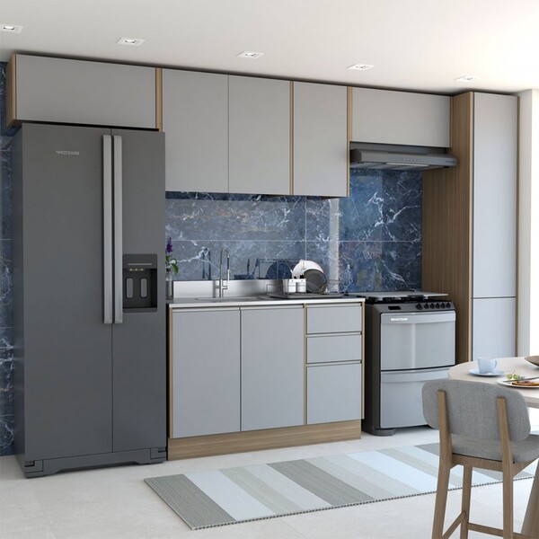 Cozinha Completa Canela 9 Portas 3 Gavetas Castanho/cinza - P