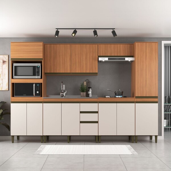 Cozinha Completa Cecilia 12 Portas 3 Gavetas Freijó/off White