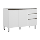 Cozinha Completa com Gabinete Armário Superior Basculante com Porta Reflecta e Balcão para Cooktop Branco Spring