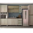 Cozinha Completa com Gabinete Armário Superior Basculante com Porta Reflecta Torre Quente e Paneleiro Legno Crema Spring