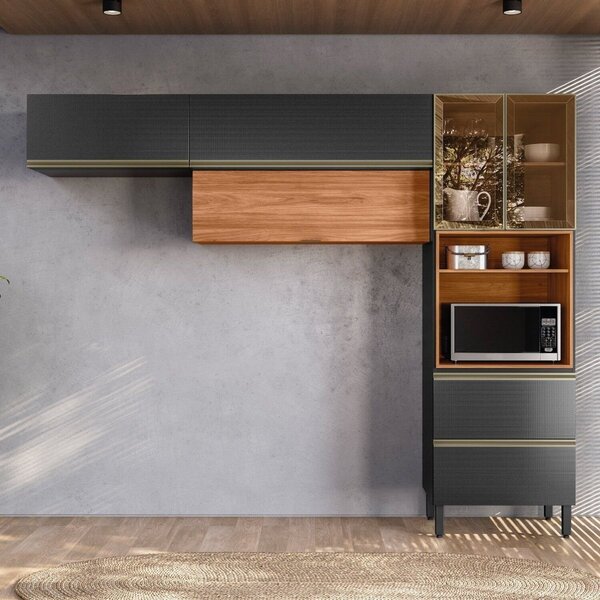 Cozinha Completa Com Aéreo 3 Peças Mdf Proença Nogueira/carbo